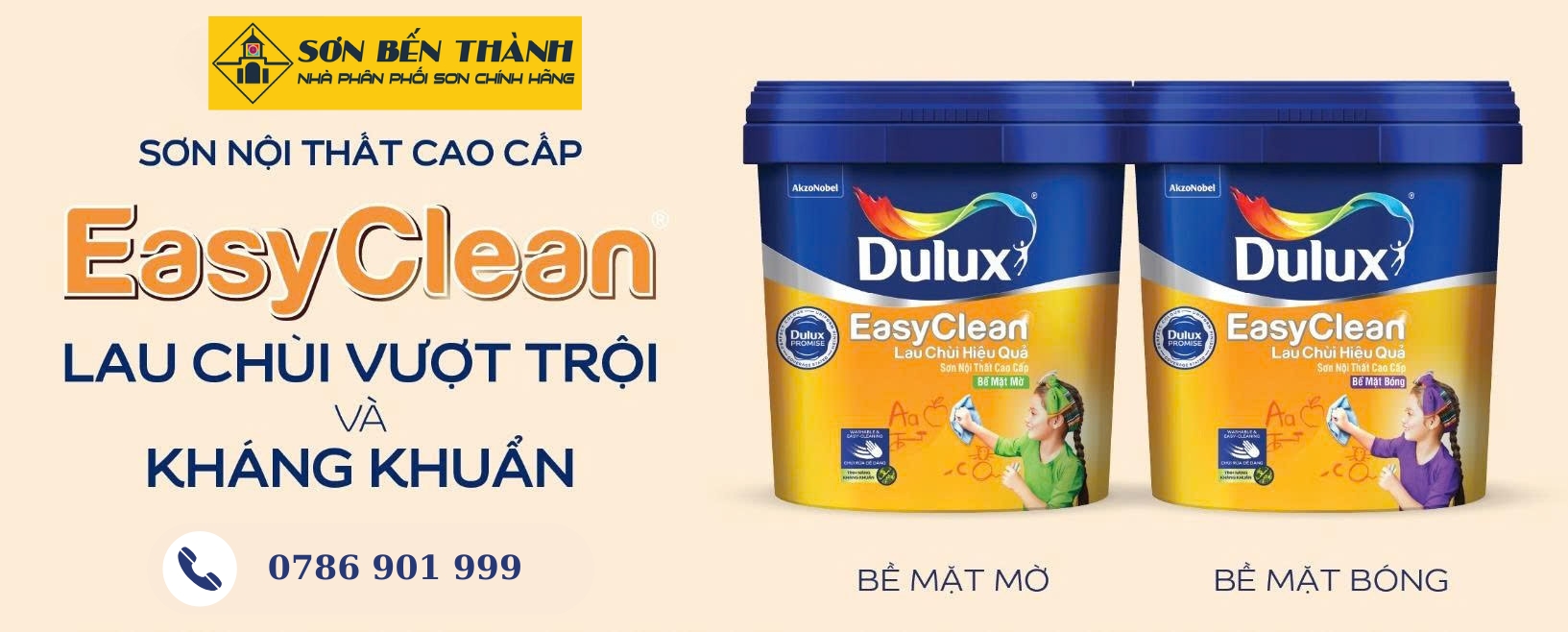 Sơn Nội Thất Dulux Easy Clean Lau Chùi Hiệu Quả Bề Mặt Mờ 99A-15L